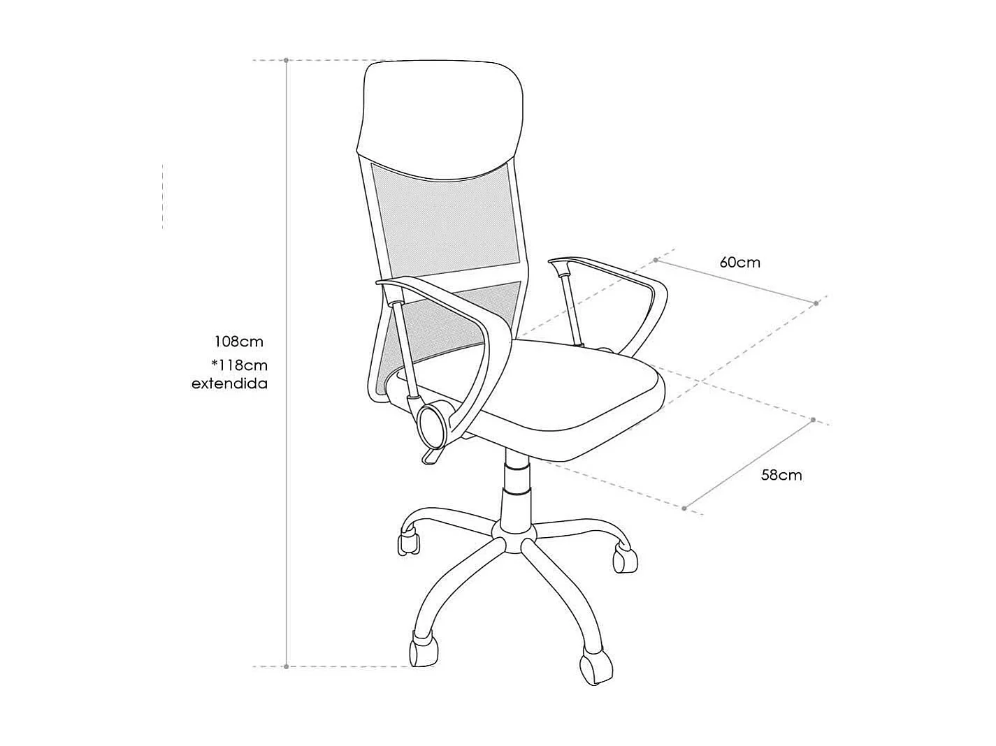 Silla de escritorio de 108-118x58x60 cm con asiento ergonómico en color gris Jasper