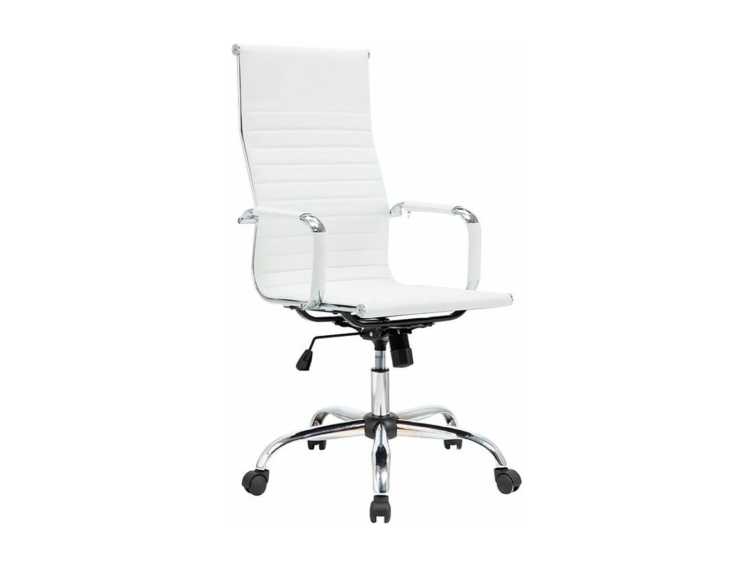 Silla de escritorio de 115x60x66 cm de acero cromado y polipiel con patas metálicas en color blanco Andy