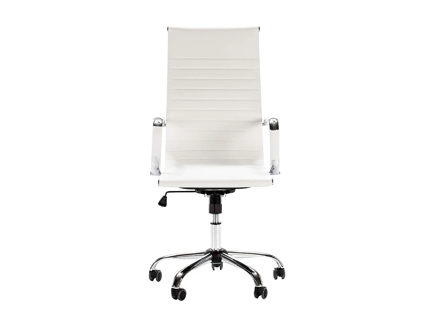 Silla de escritorio de 115x60x66 cm de acero cromado y polipiel con patas metálicas en color blanco Andy