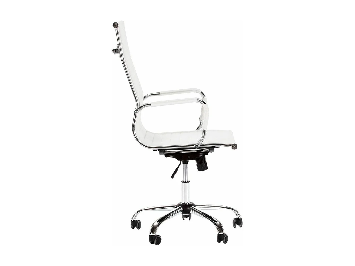 Silla de escritorio de 115x60x66 cm de acero cromado y polipiel con patas metálicas en color blanco Andy