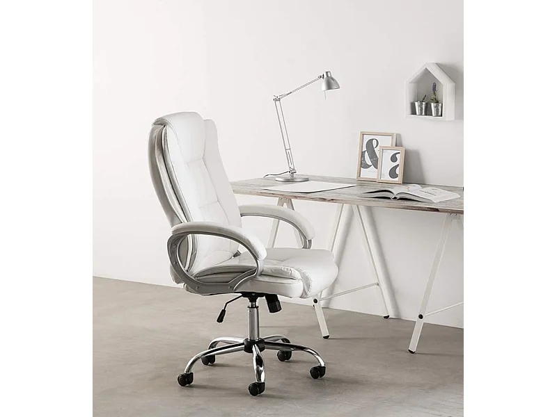 Silla de oficina de 114-122x68x64 cm tapizada en polipiel en color blanco Atlanta