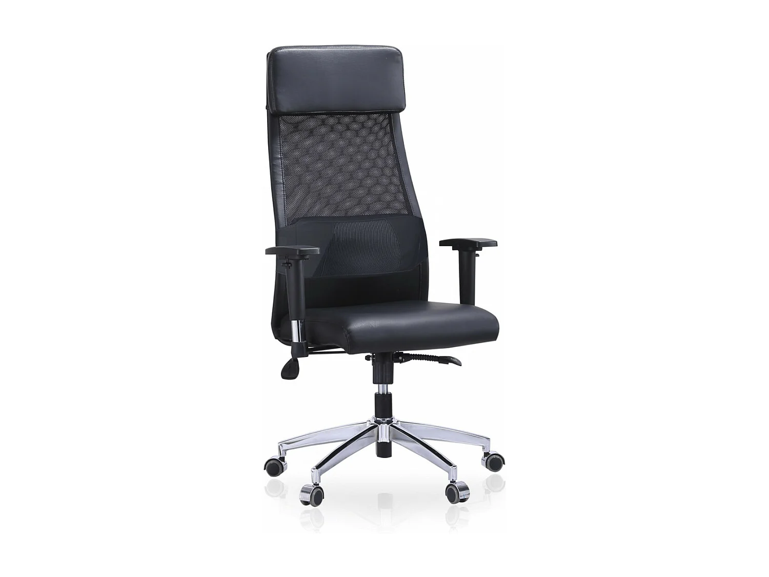 Silla de oficina de 120-128x70x70 cm con soporte lumbar y cabecero en color negro Aire