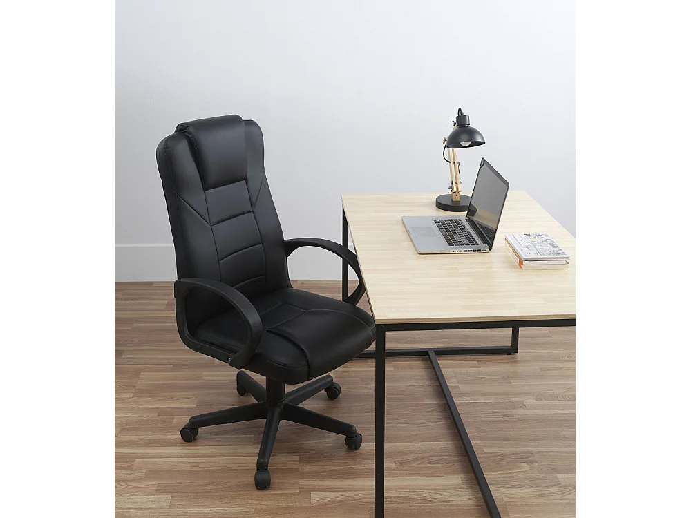 Silla de oficina de 118-126x64x64 cm ergonómica tapizada en polipiel en color negro Abogat