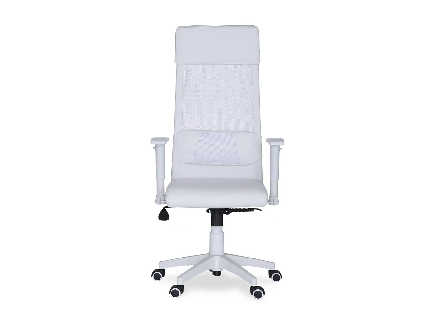 Silla de oficina de 120-128x70x70 cm con soporte lumbar y cabecero en color blanco Aire