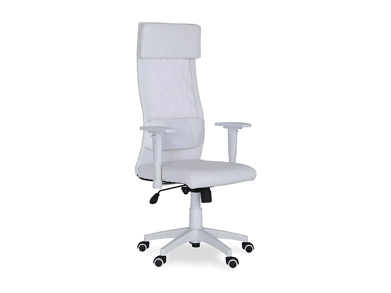 Silla de oficina de 120-128x70x70 cm con soporte lumbar y cabecero en color blanco Aire