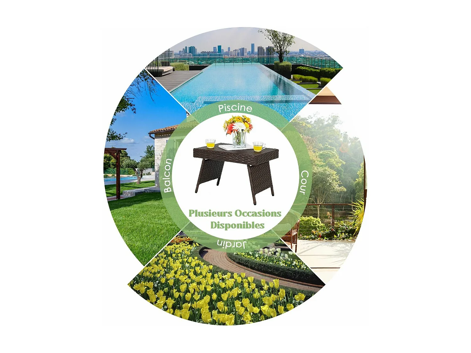 Table Basse de Jardin, Pliante en Rotin 60 x 40 x 40 CM Table d'Appoint avec Coussinets de Pied Réglables, Brun