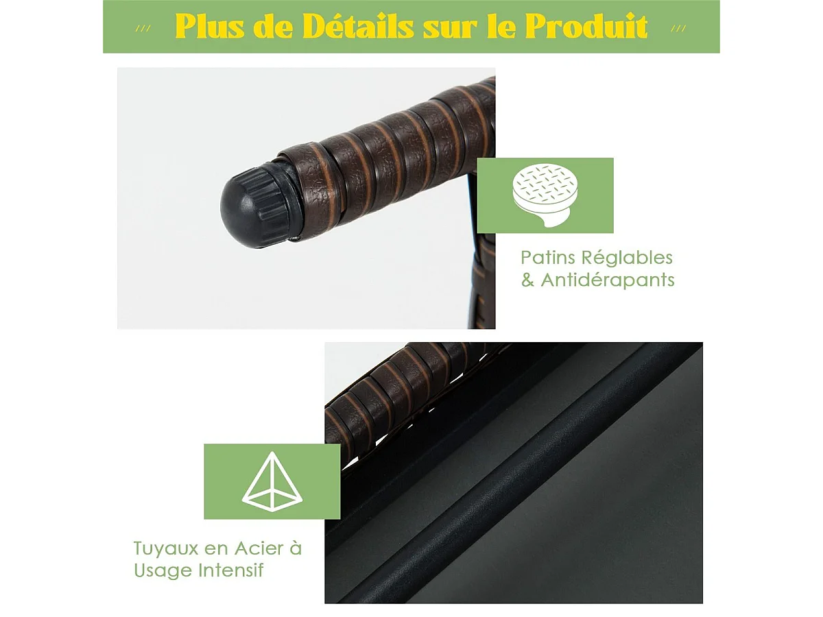 Table Basse de Jardin, Pliante en Rotin 60 x 40 x 40 CM Table d'Appoint avec Coussinets de Pied Réglables, Brun