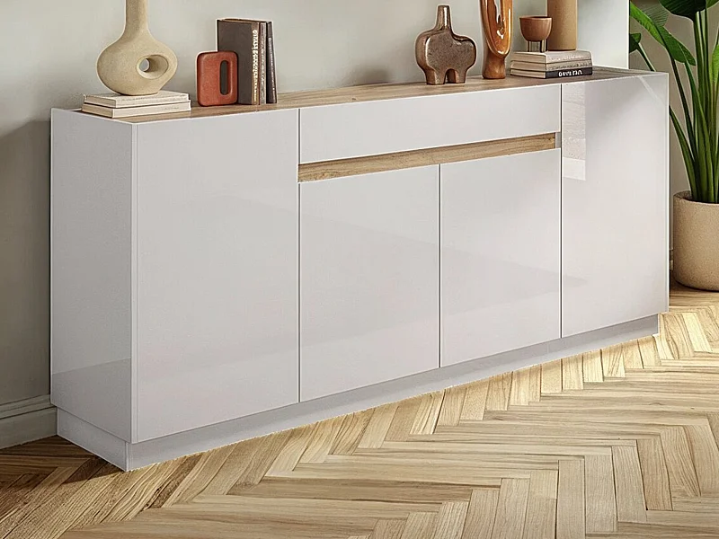 Sideboard mit 4 Türen & 1 Schublade - Weiß & Holzfarben - EMORA