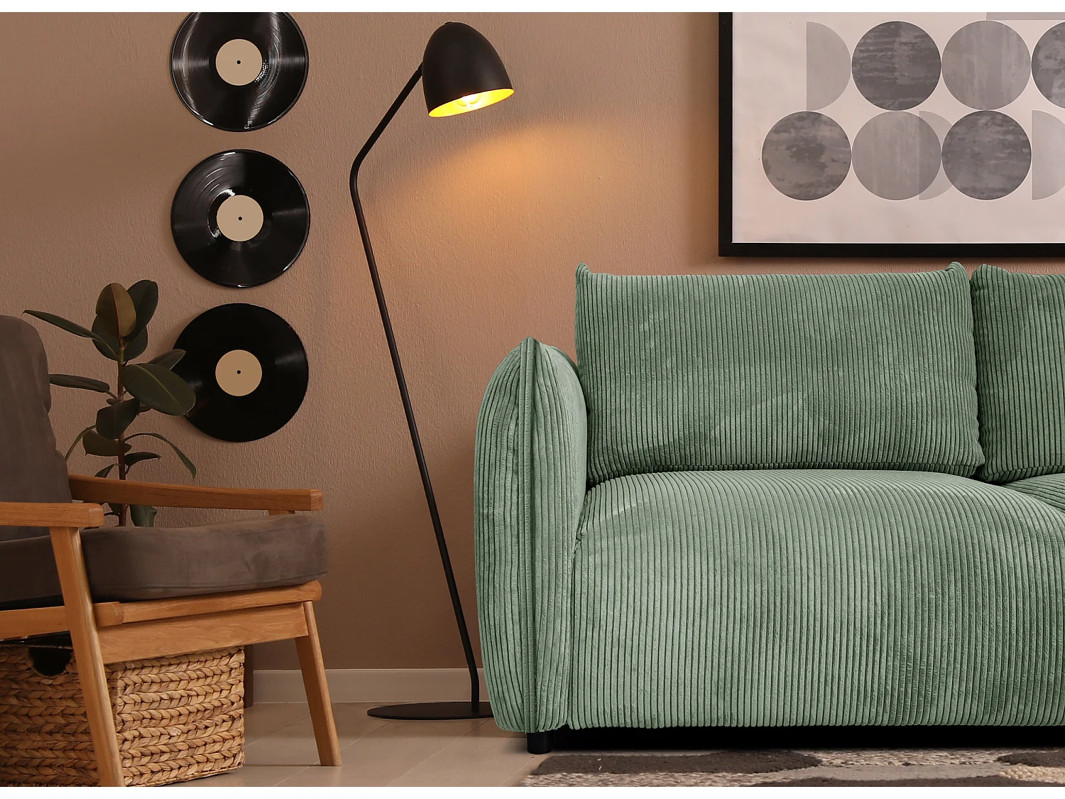 Canapé droit XXL 3 places tissu vert menthe - TAUER