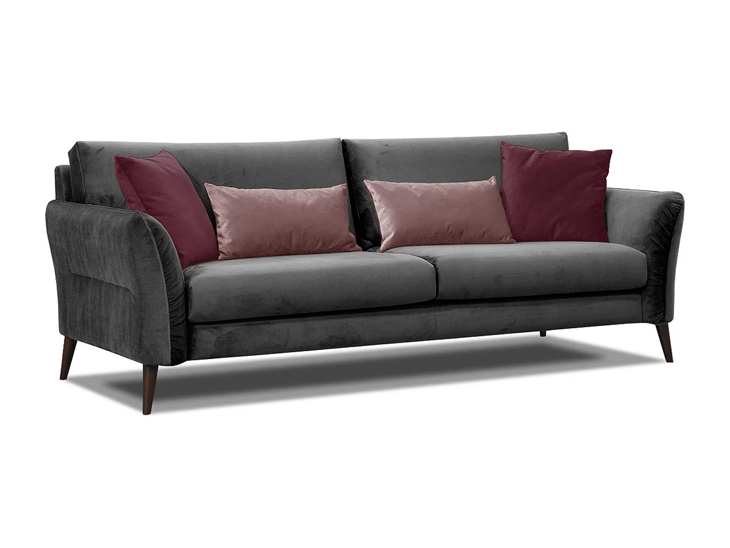 Canapé droit 3 places avec coussins tissu gris foncé - FIGARI