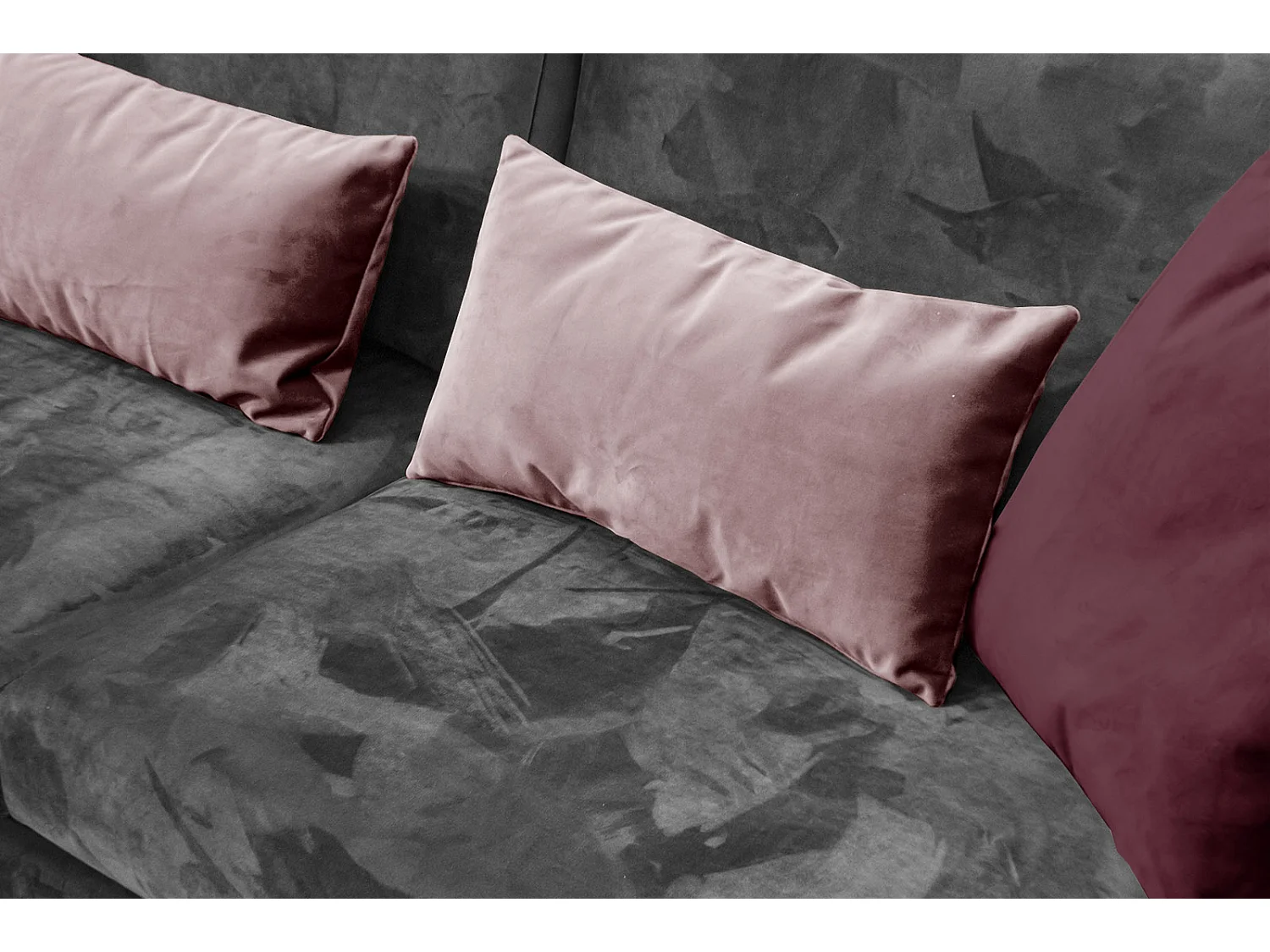 Canapé droit 3 places avec coussins tissu gris foncé - FIGARI