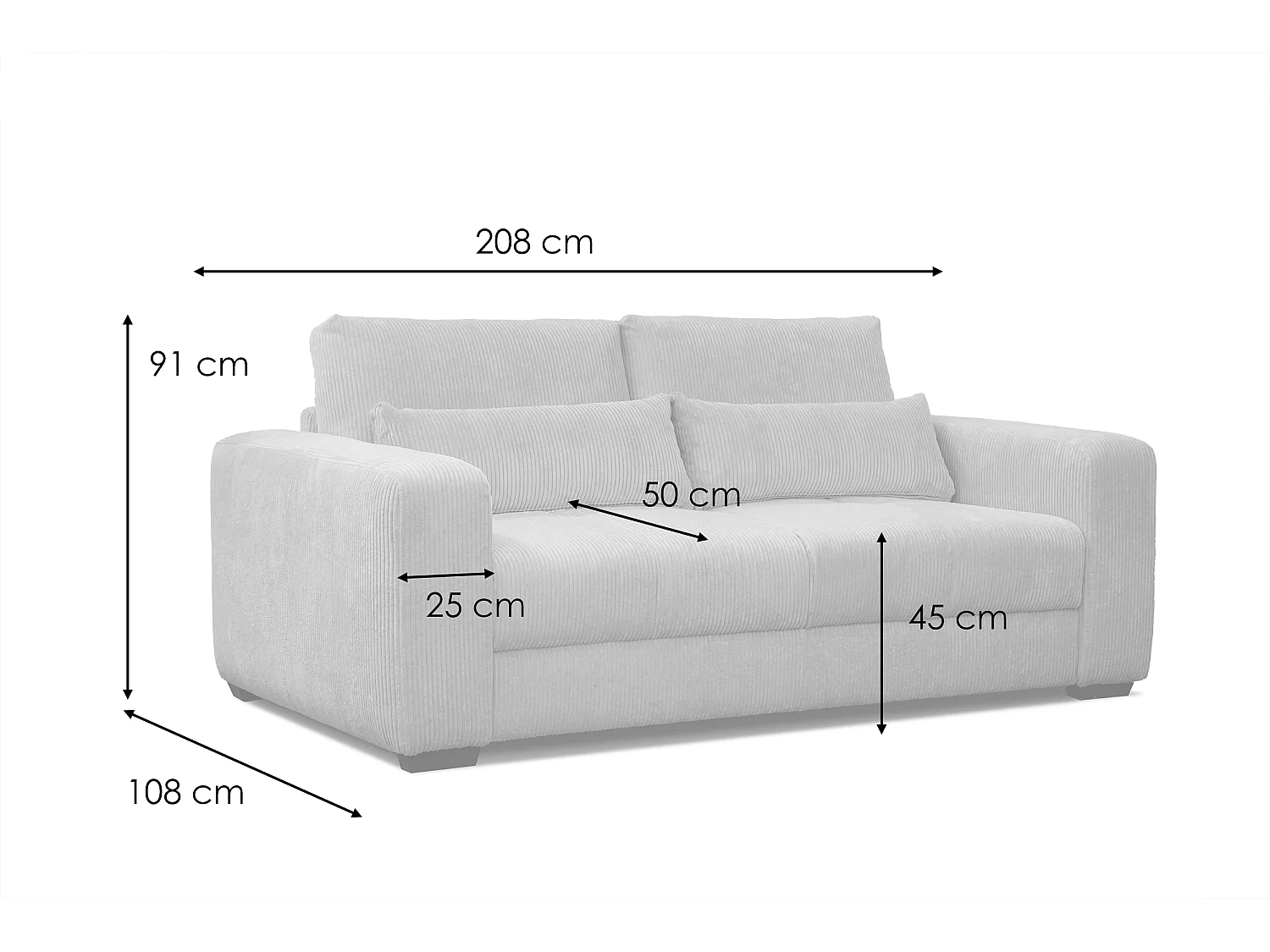 Canapé droit 3 places tissu beige - Oli