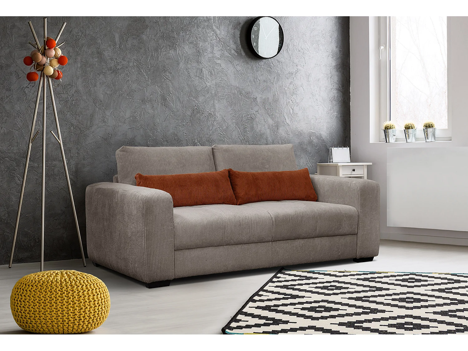 Canapé droit 3 places tissu beige - Oli