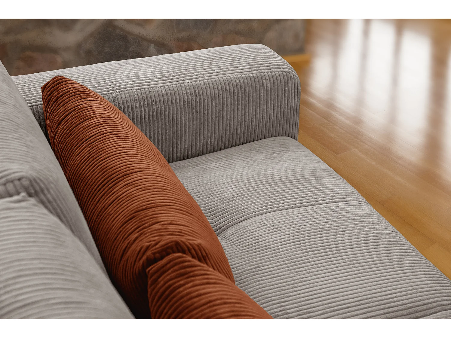 Canapé droit 3 places tissu beige - Oli