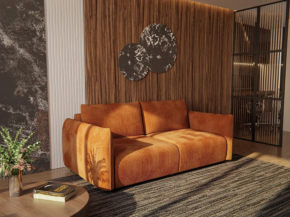 Canapé droit XXL 3 places tissu orange - TAUER