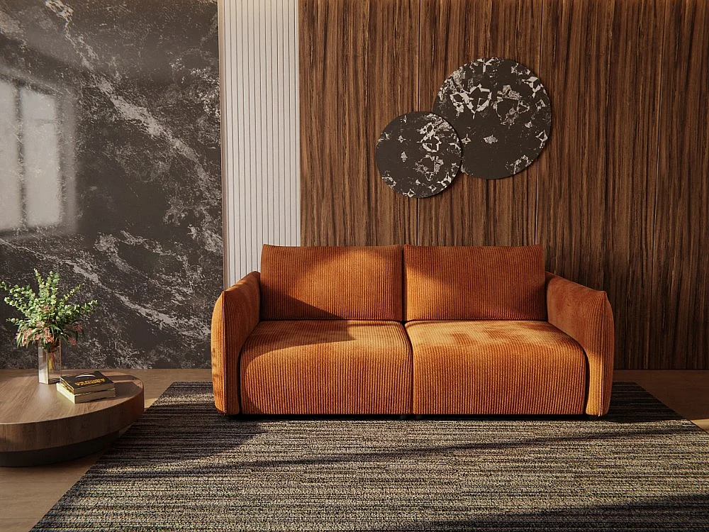 Canapé droit XXL 3 places tissu orange - TAUER