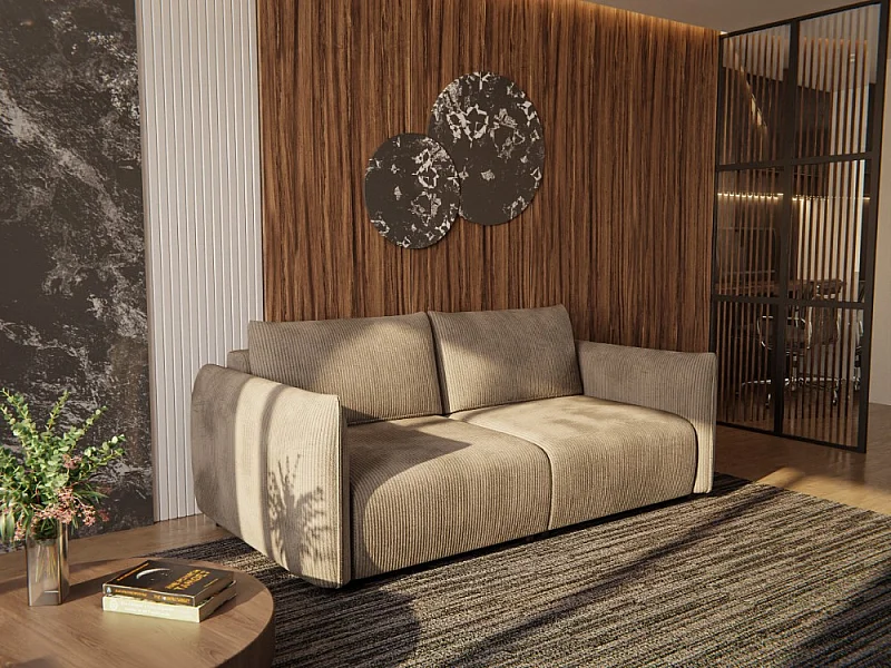 Canapé droit XXL 3 places tissu taupe - TAUER