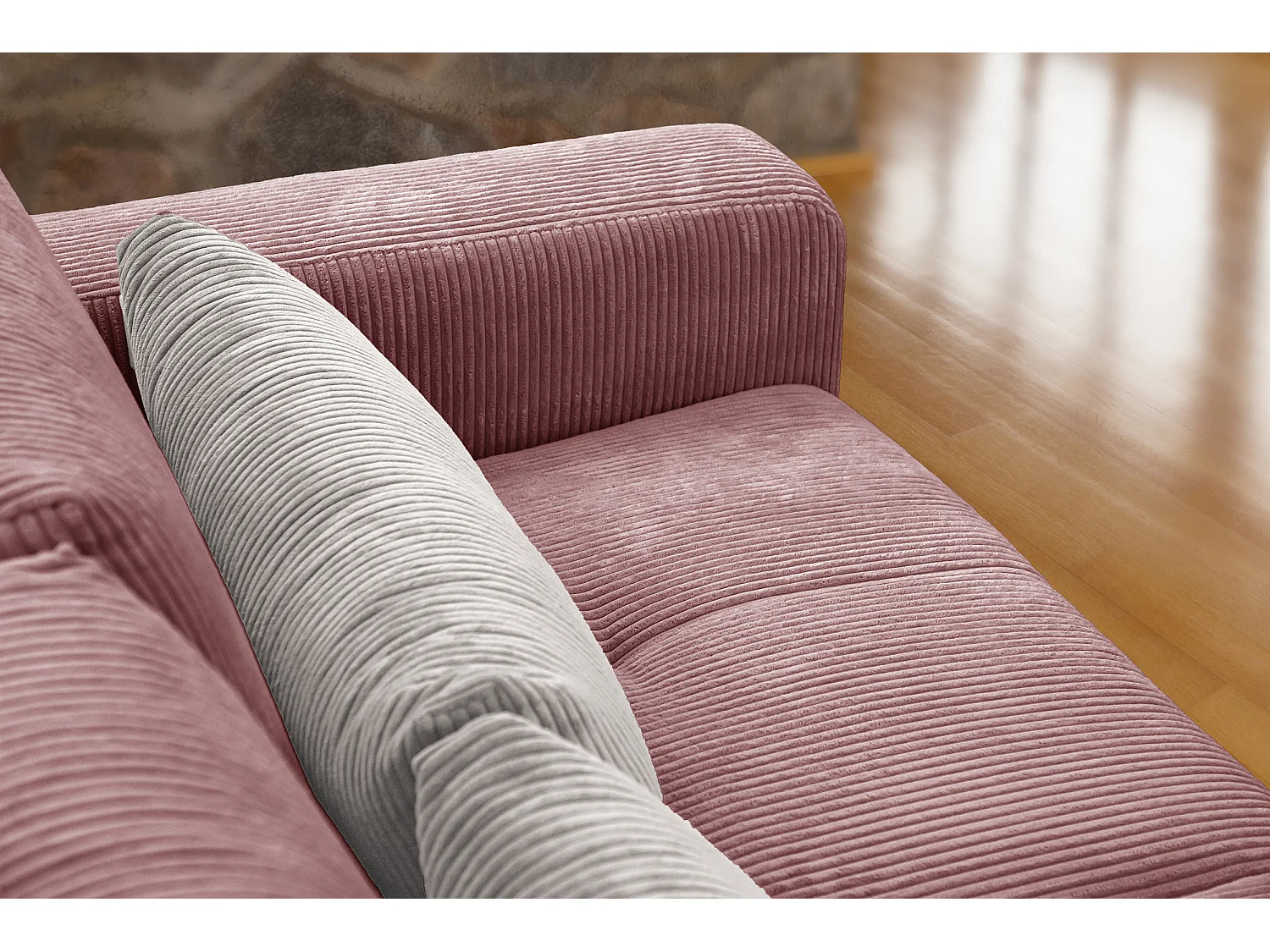 Canapé droit 3 places tissu vieux rose - Oli