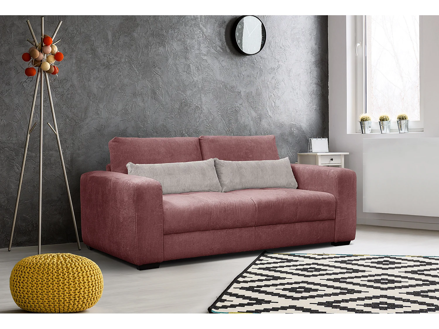 Canapé droit 3 places tissu vieux rose - Oli