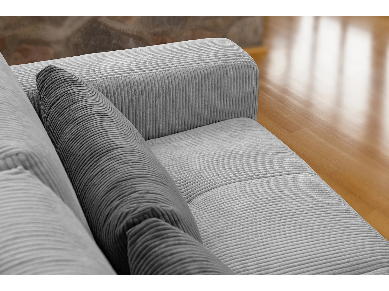 Canapé droit 3 places tissu gris clair  - Oli