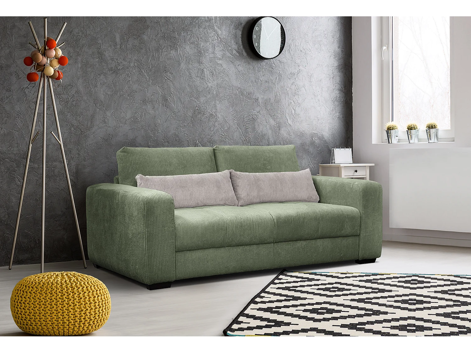 Canapé droit 3 places tissu vert menthe - Oli