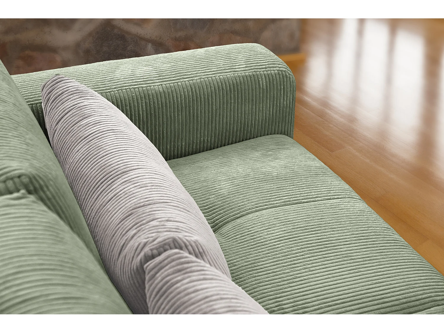 Canapé droit 3 places tissu vert menthe - Oli