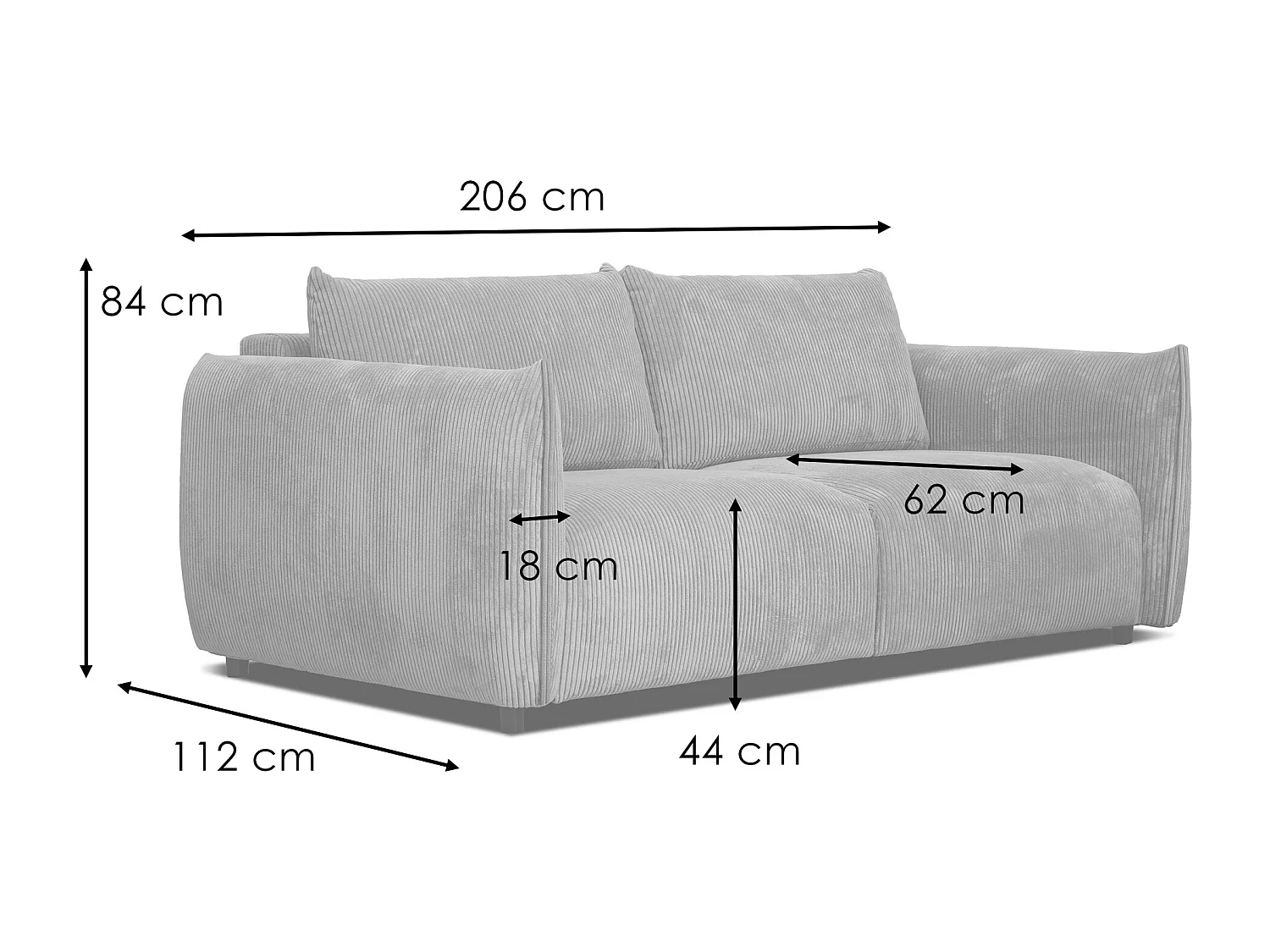 Canapé droit XXL 3 places tissu vert olive - TAUER