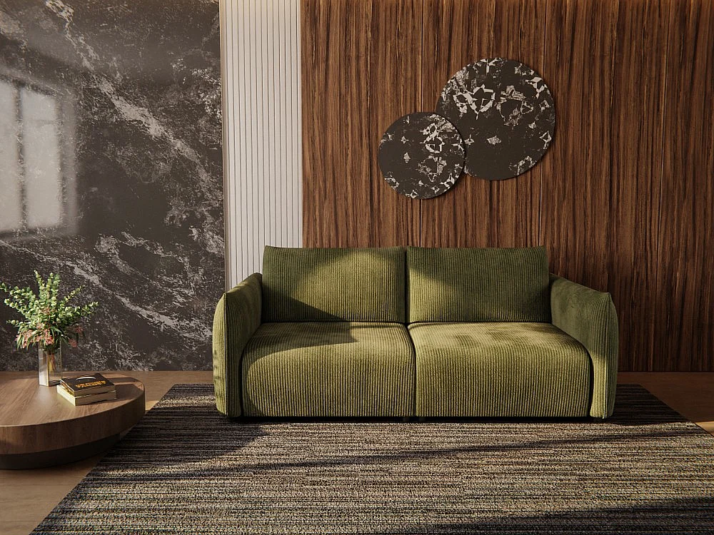 Canapé droit XXL 3 places tissu vert olive - TAUER