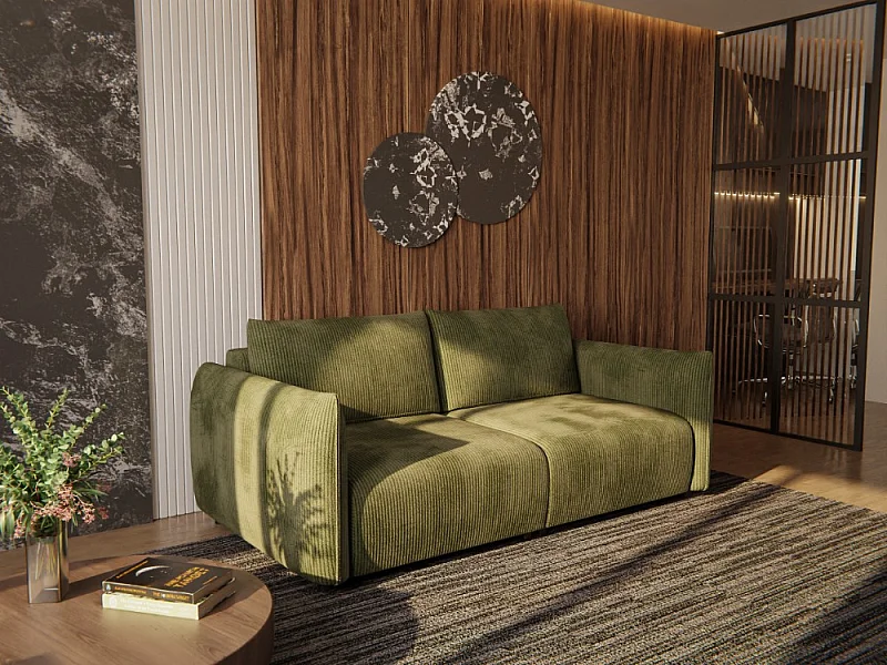 Canapé droit XXL 3 places tissu vert olive - TAUER