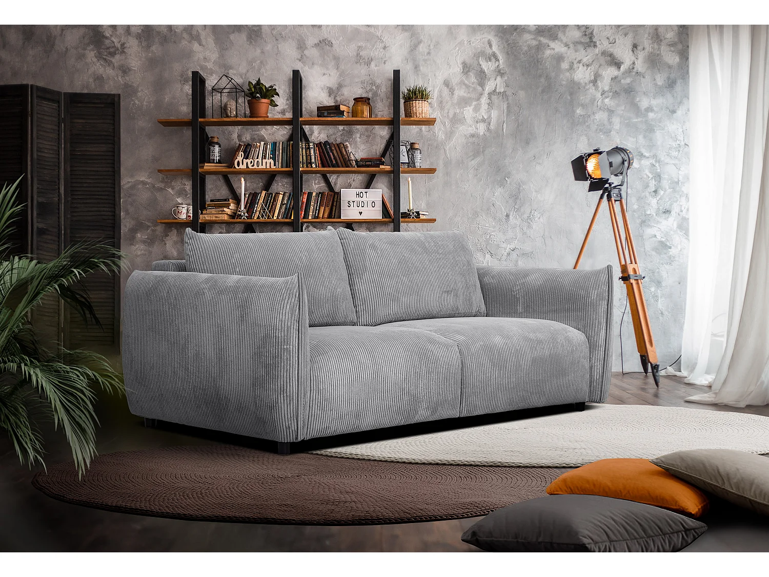 Canapé droit XXL 3 places tissu gris clair - TAUER