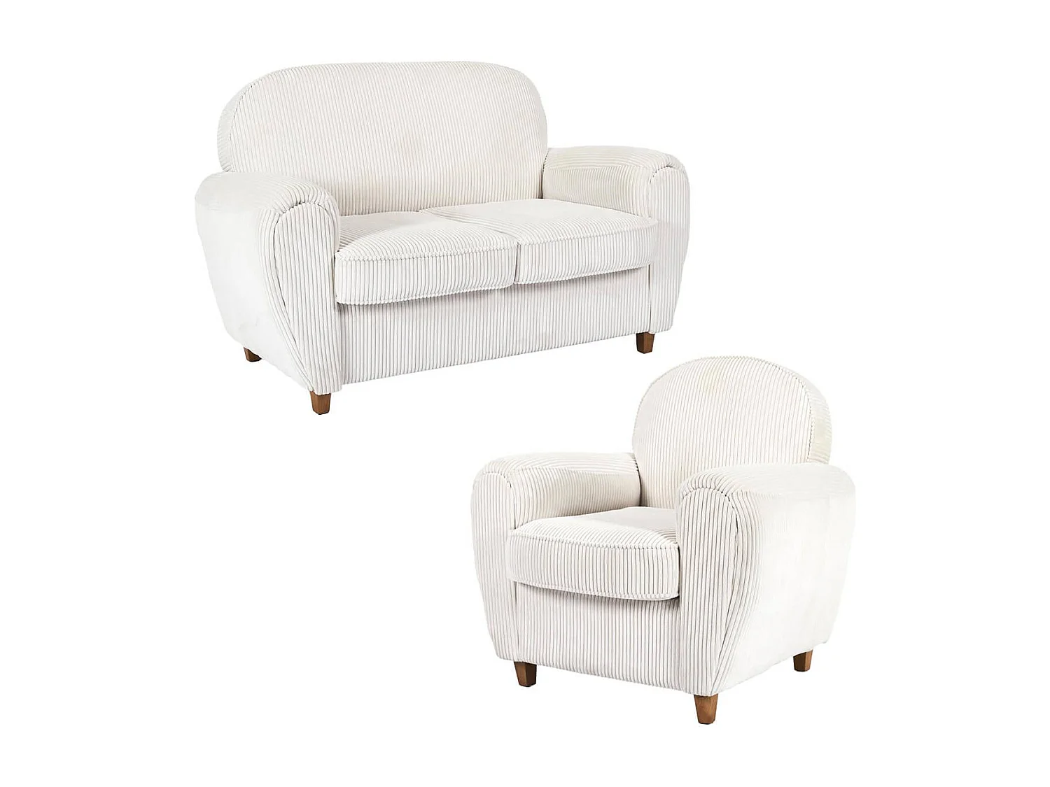 GANDY - Ensemble Fauteuil et Canapé Club 2 Places Tissu Velours Côtelé Beige