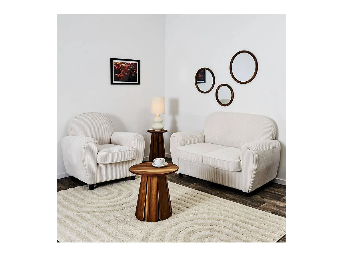 GANDY - Ensemble Fauteuil et Canapé Club 2 Places Tissu Velours Côtelé Beige