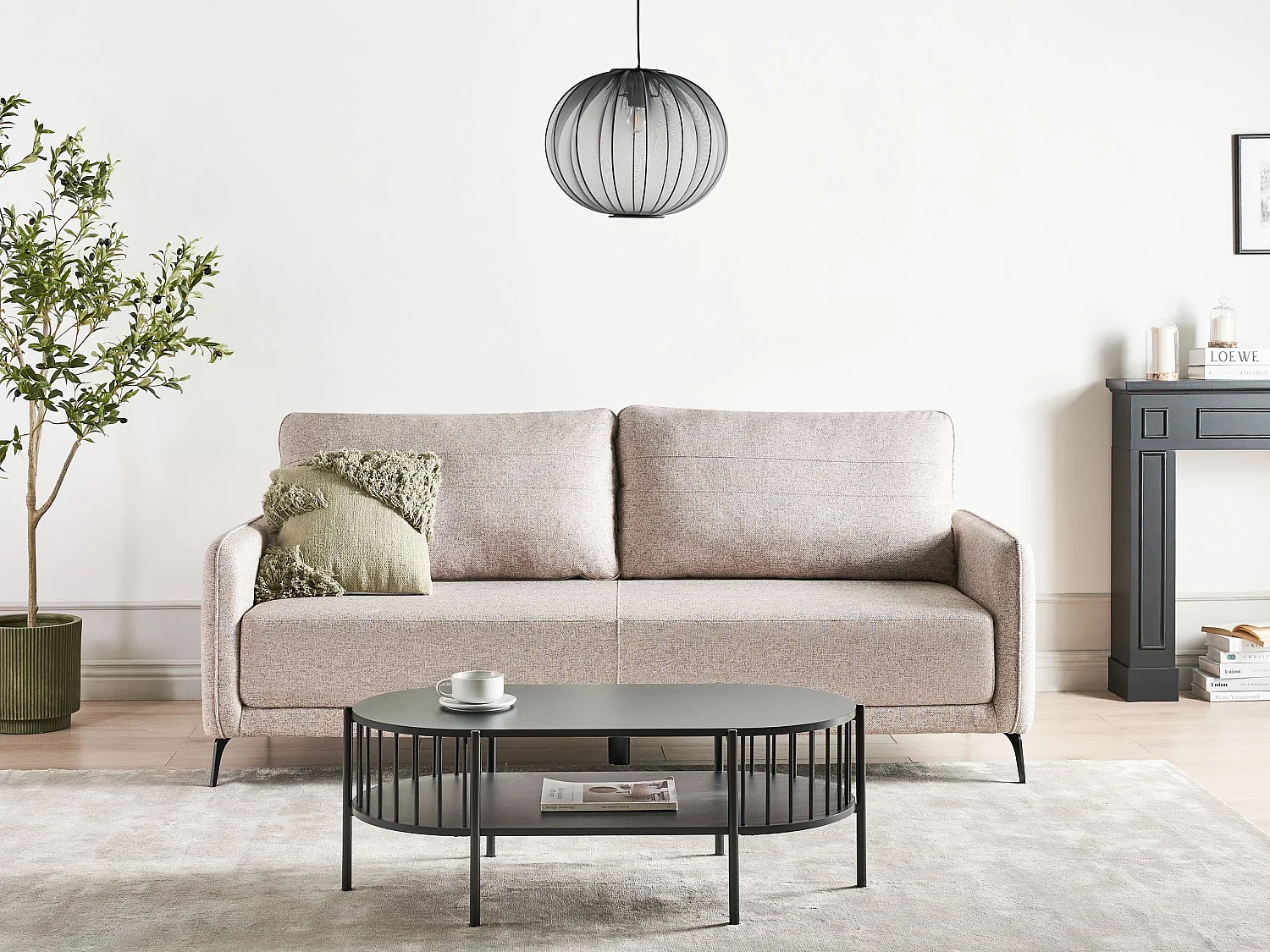 Canapé-lit 3 places HEMING Tissu Marron clair