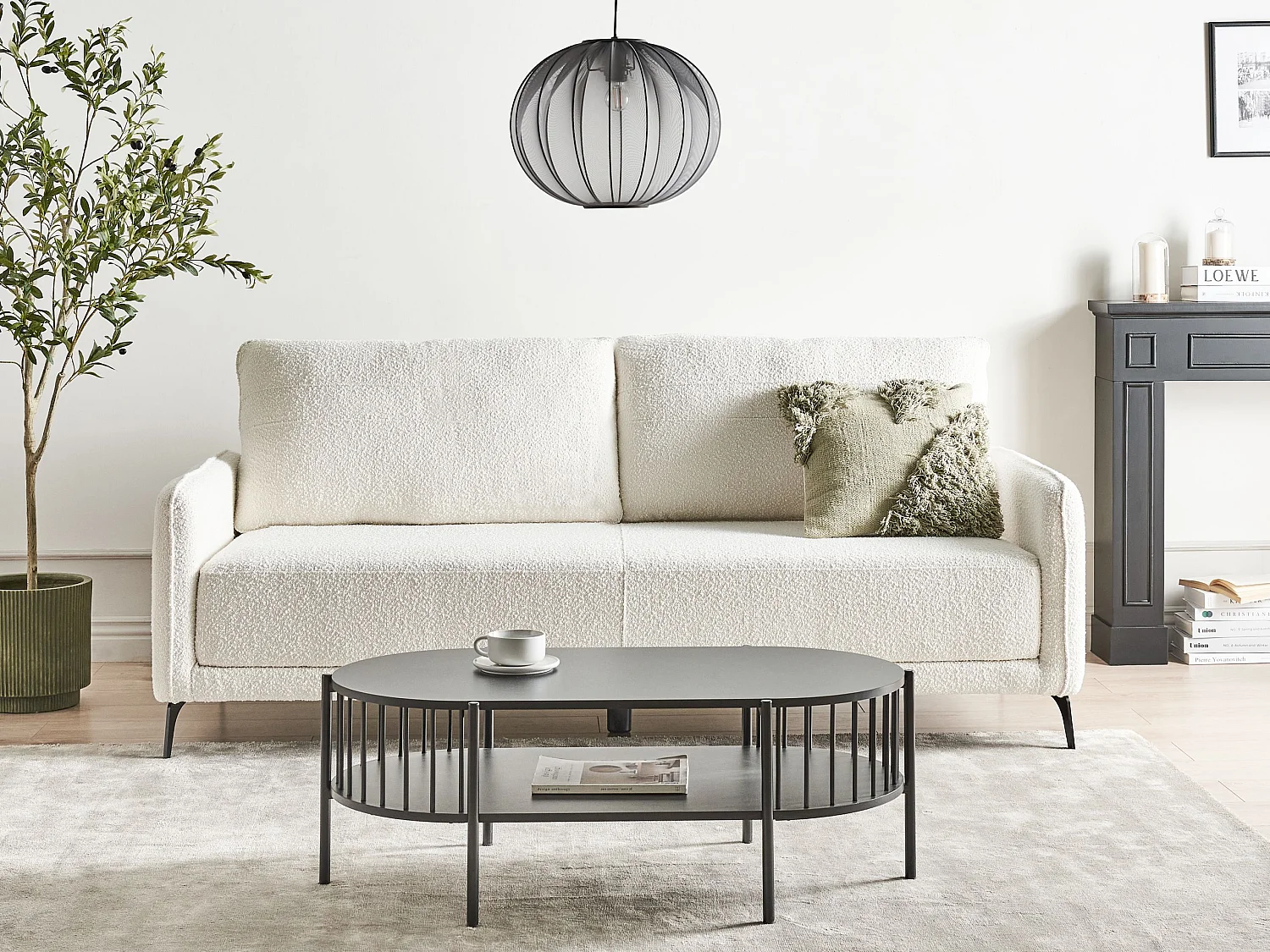 Schlafsofa HEMING Bouclé Cremeweiss 3-Sitzer