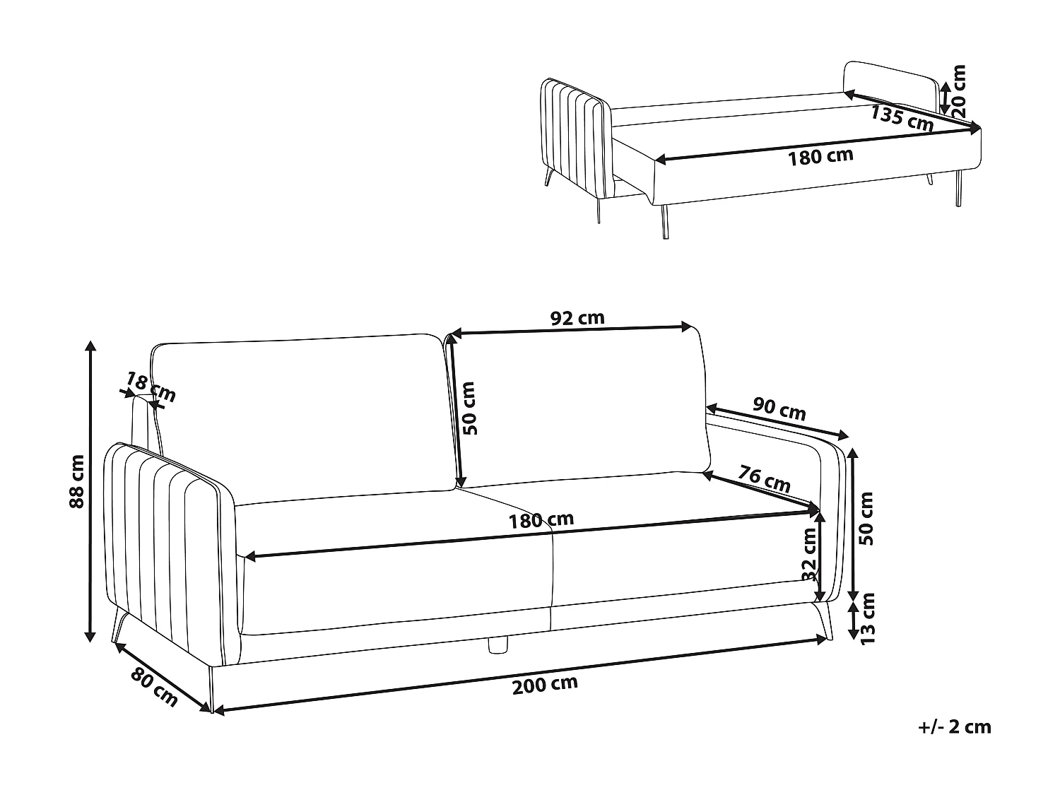 Sofa rozkładana HEMING Boucle Złamana biel dla 3 osób