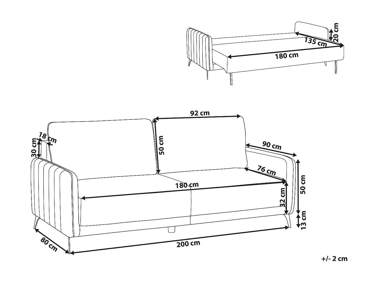 Sofá cama HEMING Bouclé Blanco crema 3 plazas