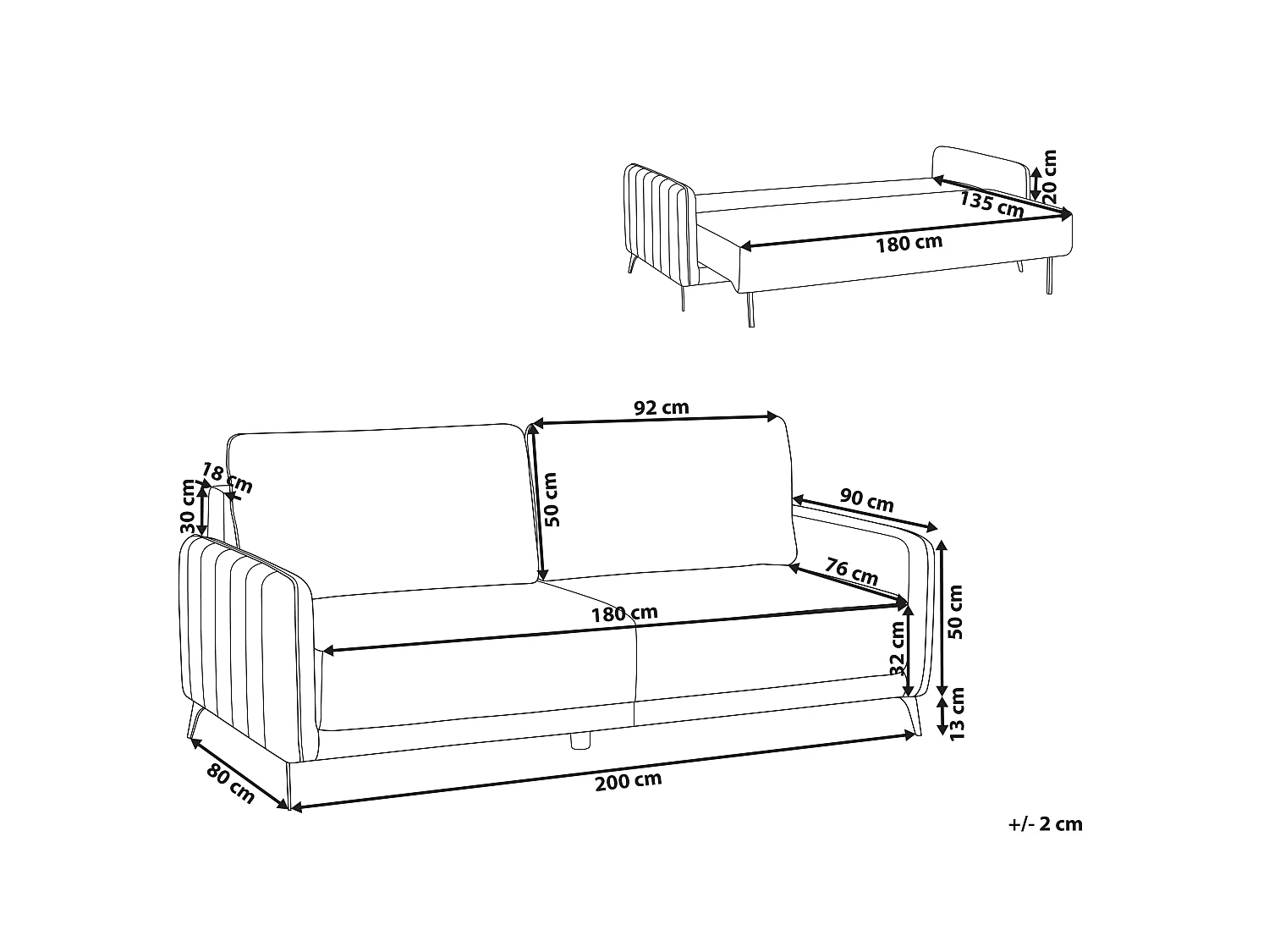 Canapé convertible 3 places en tissu blanc casse HEMING