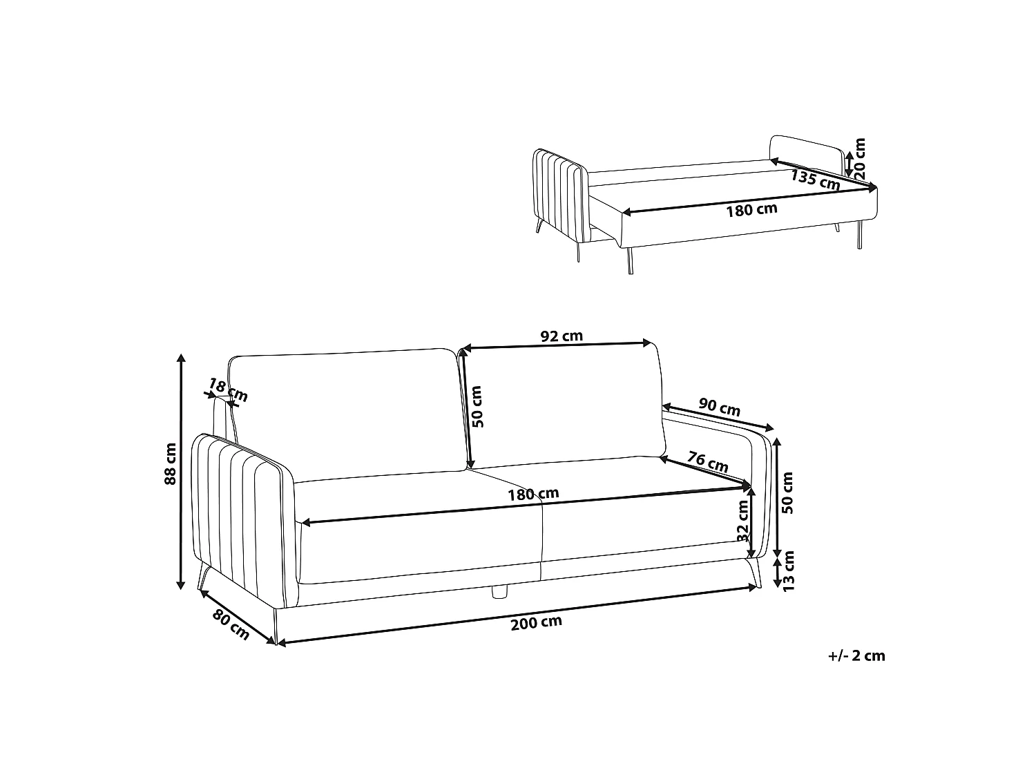 Canapé convertible 3 places en tissu blanc casse HEMING