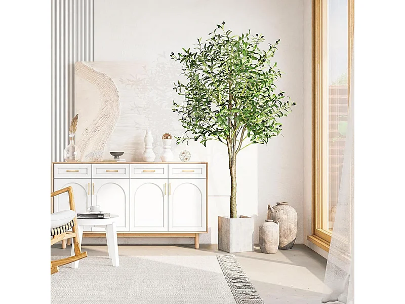 Kunstmatige olijfboom, 150 cm in pot, olijfboomdecoratie, groene plantdecoratie, voor thuis, woonkamer, slaapkamer, kantoor, tuin