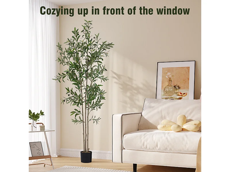 Kunstmatige olijfboom, 150 cm in pot, olijfboomdecoratie, groene plantdecoratie, voor thuis, woonkamer, slaapkamer, kantoor, tuin