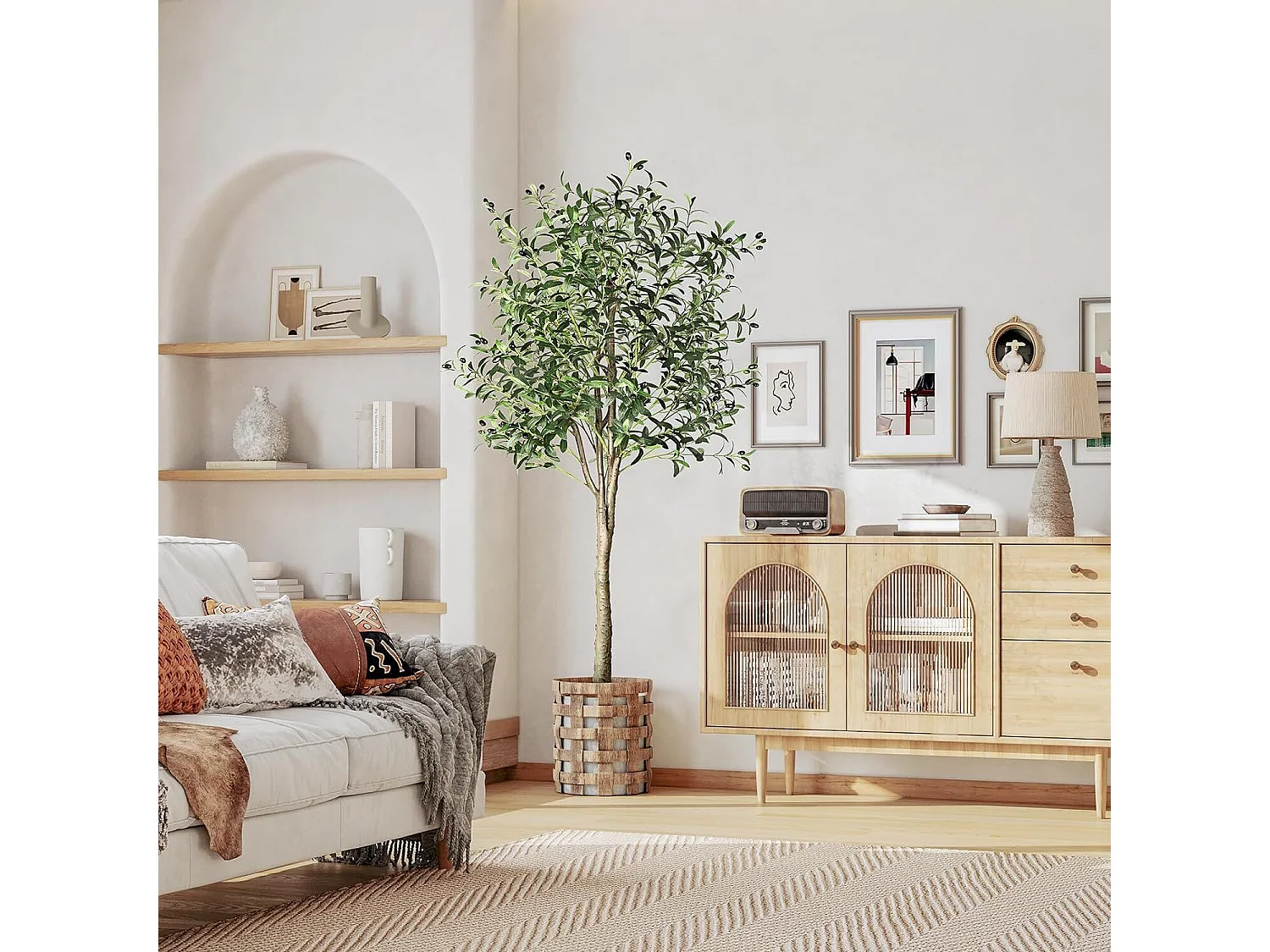 Olivice artificiale 120 cm in vasi, piante artificiali rimovibili, decorazione di piante verdi false, per interni all'aperto