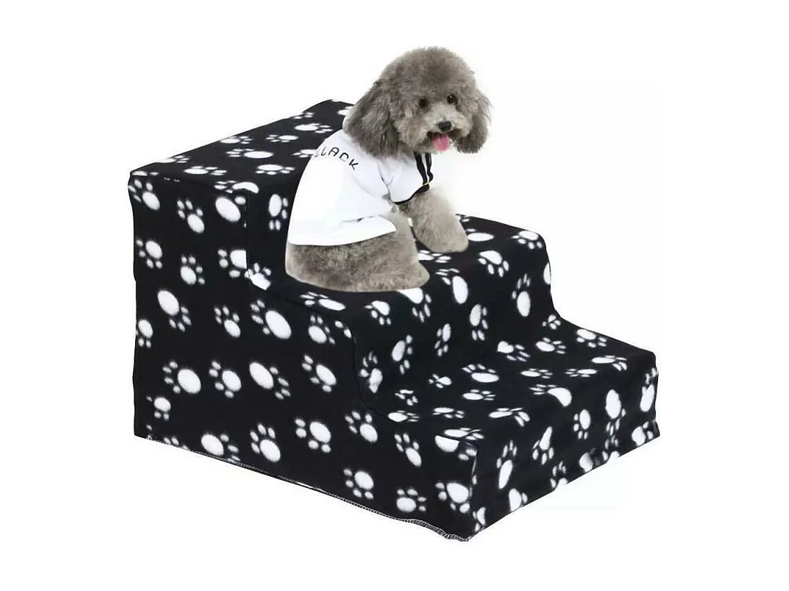 Escalier pour chat rampe, arbre à chats, Escaliers pour Chiens à 3 Marches, avec Housse en Peluche Lavable, pour Animaux de Compagnie