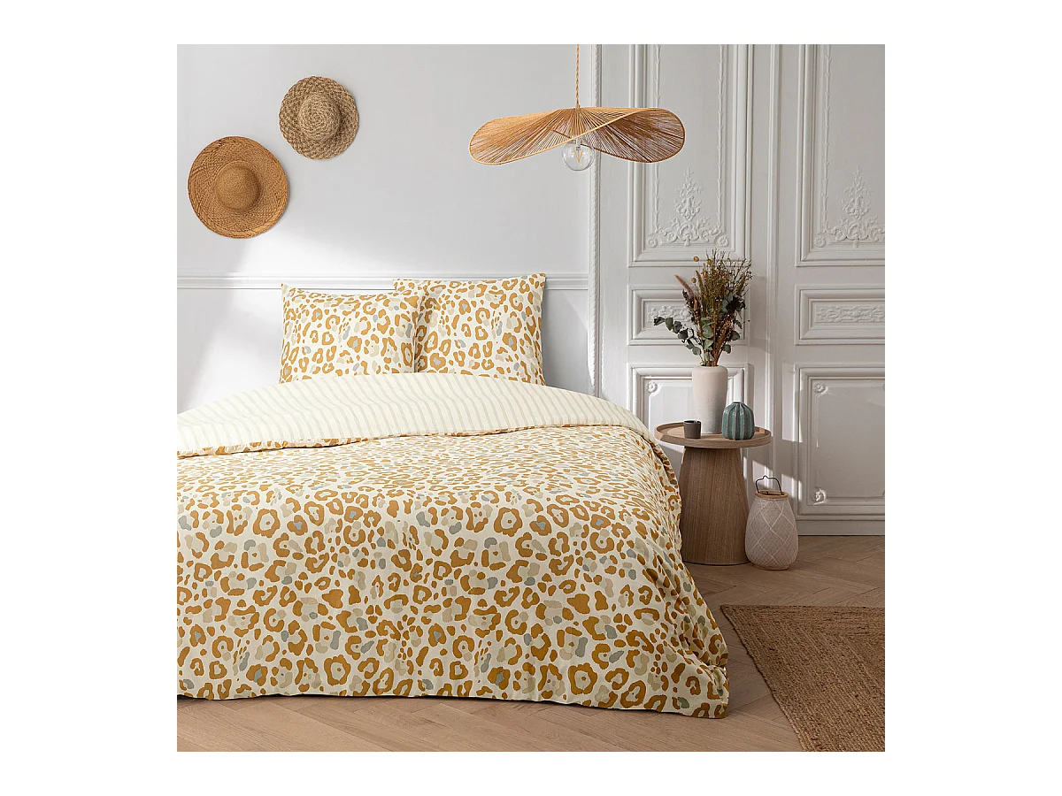 Parure de lit 2 personnes imprimé léopard réversible 240x220cm