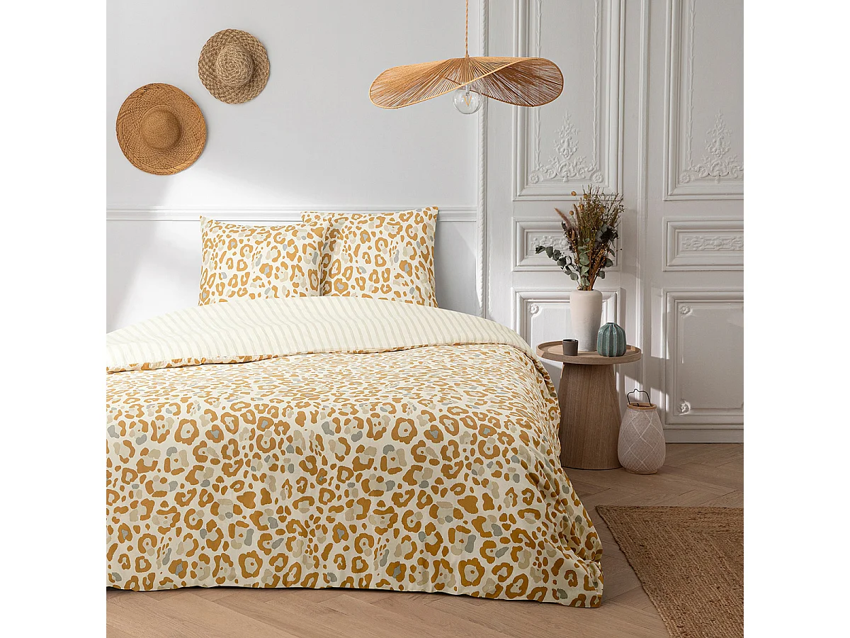 Parure de lit 2 personnes imprimé léopard réversible 240x220cm