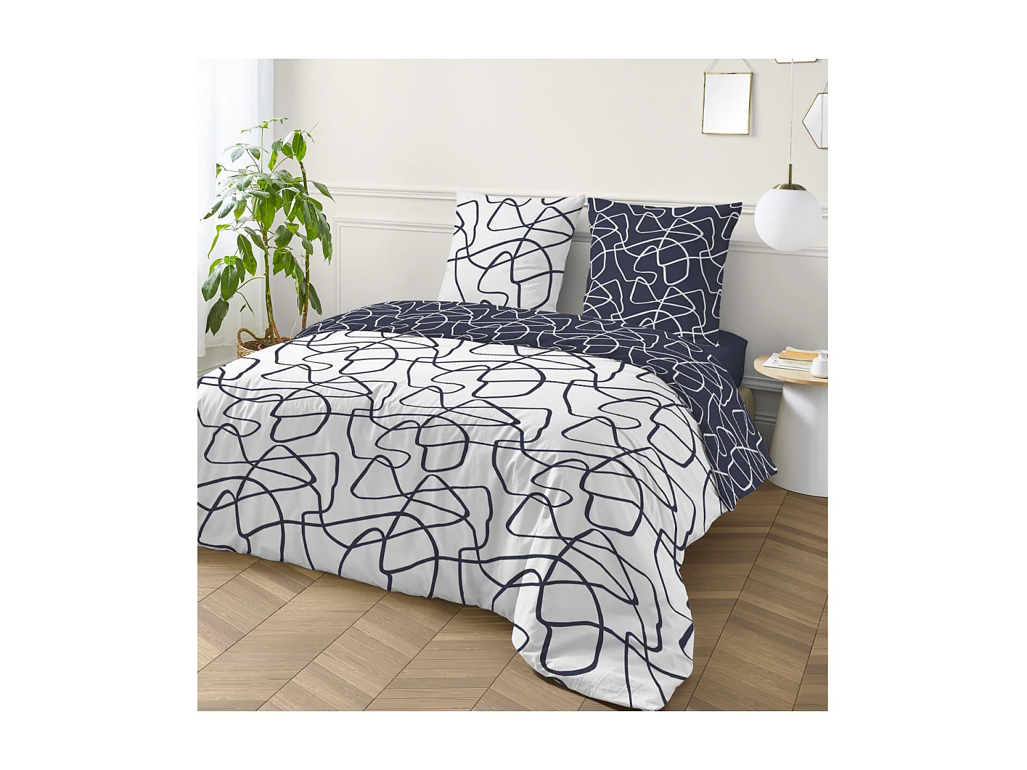 Parure de lit 2 personnes géométrique abstrait réversible 260x240cm