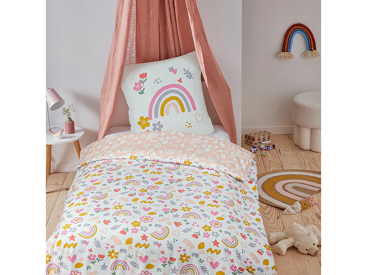 Parure de lit enfant arc-en-ciel réversible 140x200cm