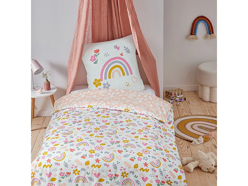Parure de lit enfant arc-en-ciel réversible 140x200cm