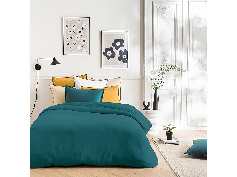 Parure de lit unie en coton finition bourdon 260x240cm