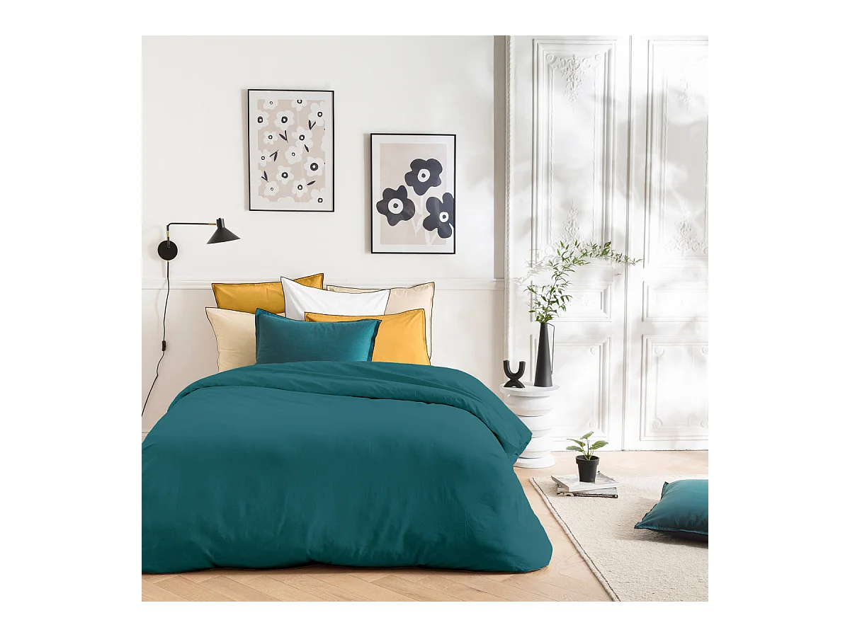 Parure de lit unie en coton finition bourdon 260x240cm