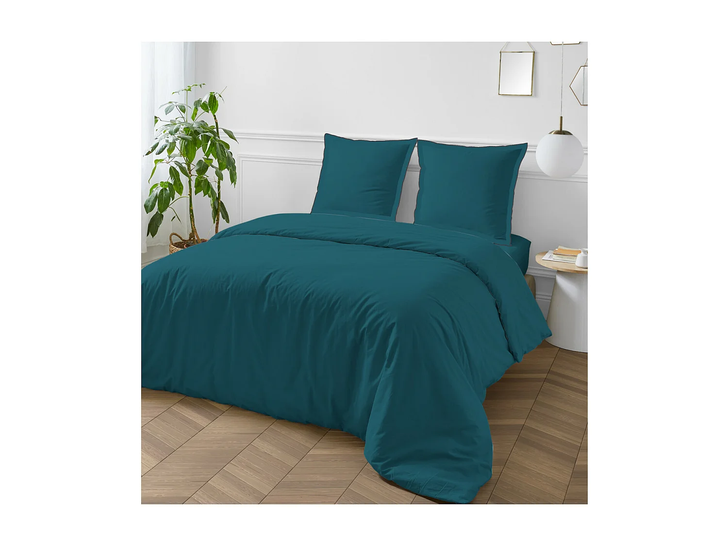 Parure de lit unie en coton finition bourdon 260x240cm